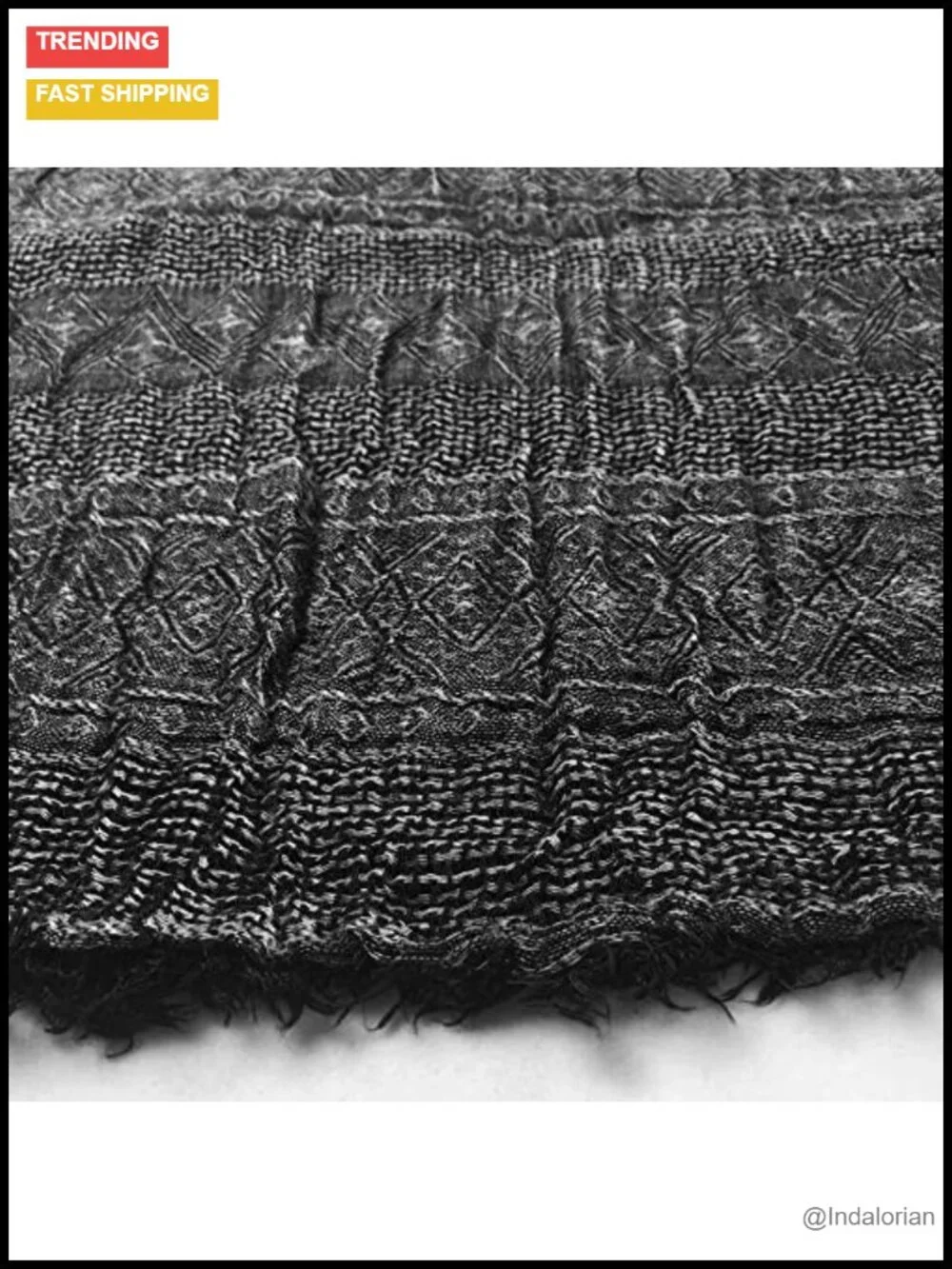 Cotton Linen Diamond Pattern Wrinkled Large Scarf 75x35 Inch Unisex